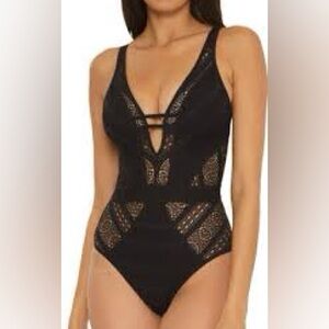 BECCA Black Color Play Lace One Piece Swimsuit